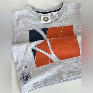 Lacoste Kids Roland Garros Grey Tee - Size 4 / 104cm - Boys or Girls, EUC
